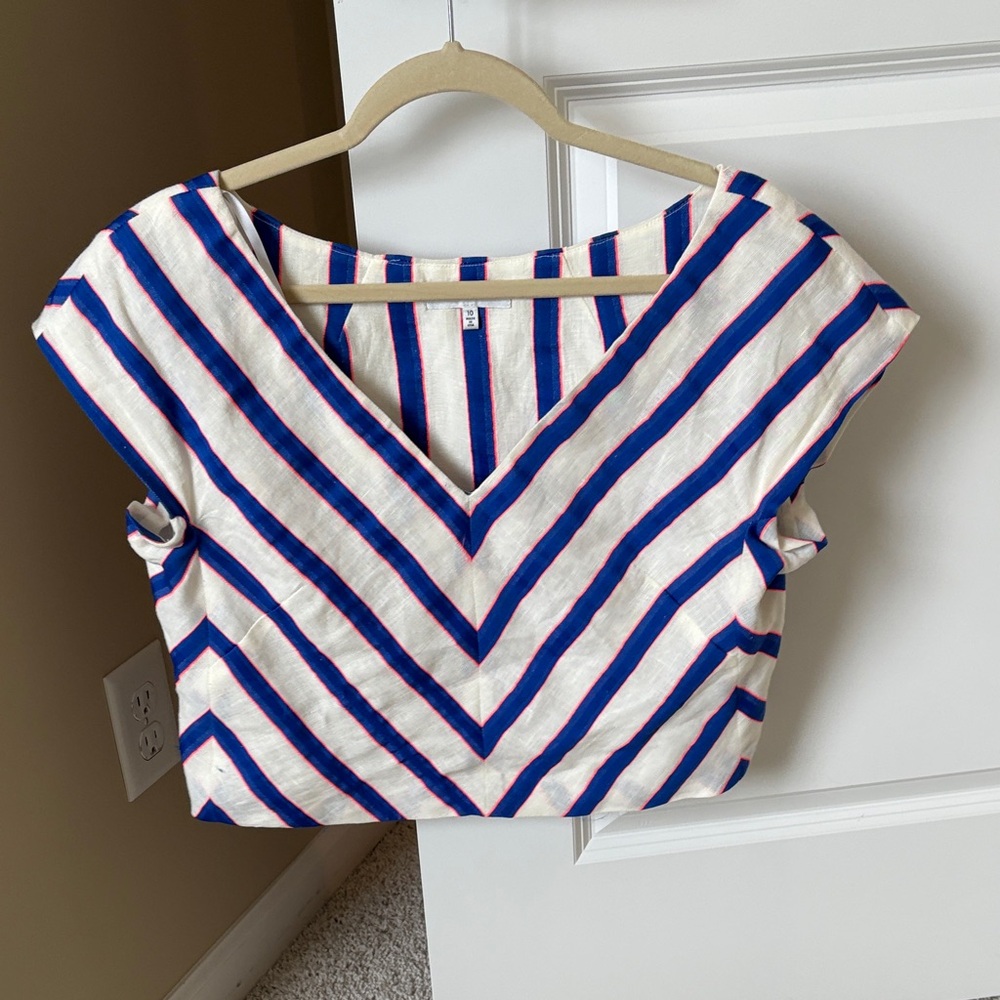 Milly Blue and Red Striped V-Neck Crop Top